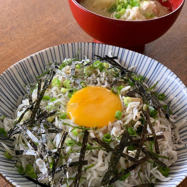 火を使わない！簡単月見しらす丼